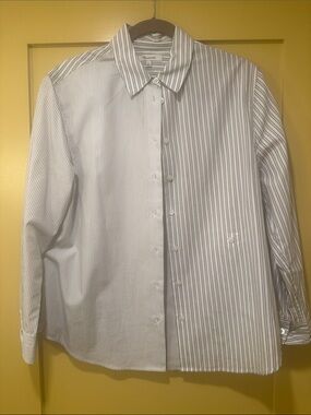 Madewell Women’s White Shirt with Blue Pinstripes